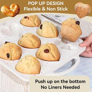 12 Cups LFGB Non Stick BPA Free Metal Reinforced Frame Heart Silicone Cupcake Pan Muffin Cake Tin Baking Mold - Product Image 3