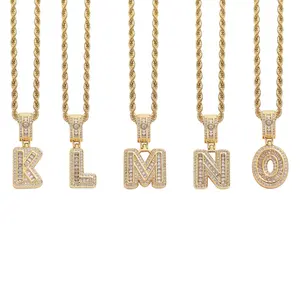 Fashion 26 Letters Ketting Hanger Hip Hop Diamond Iced Out Cubic Zirkoon Custom Beginletter Hanger Ketting Sieraden Voor Mannen