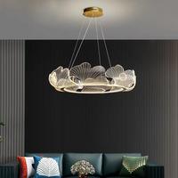 Lustre créatif en forme de feuille de lotus dorée pour salon, salle à manger, villa, hôtel, fleurs, mode, acrylique, LED, suspension