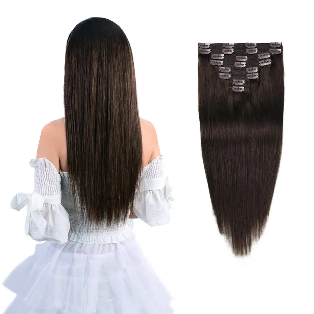 12 #34; Remy clip trong phần mở rộng tóc con người tóc nâu cho phụ nữ vẻ đẹp-dài mượt thẳng 8pcs 20Clip tóc thật phần mở rộng CL