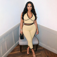 Ensemble 2 pièces sexy streetwear côtelé : crop top dos nu et pantalon assorti pour femme – Collection Automne 2026