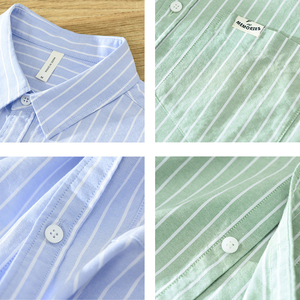 Chemise cardigan à manches longues rayée simple pour homme en coton 100% printemps-automne, tendance - Product Image 3