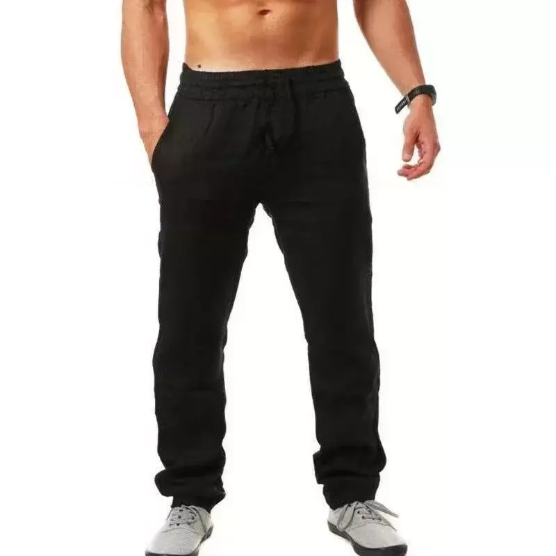 2024 Custom Hoge Kwaliteit Nieuwe Heren Joggingbroek Casual Broek Mode Potlood Natuurlijke Linnen Broek Broek Voor Mannen