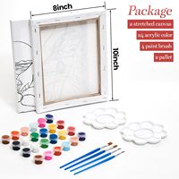 En gros, toile pré-dessinée et tendue de 8x10 pouces, cadre en pin, ensemble de peinture acrylique, ensemble de pinceaux, peinture acrylique DIY pour enfants