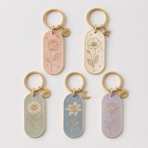Llaveros Personalizados al por Mayor con <span class=keywords><strong>Flores</strong></span> de <span class=keywords><strong>Nacimiento</strong></span> Mensuales: Llaveros de Rosa, Amapola y Margarita Personalizados para Recuerdo - Product Image 1