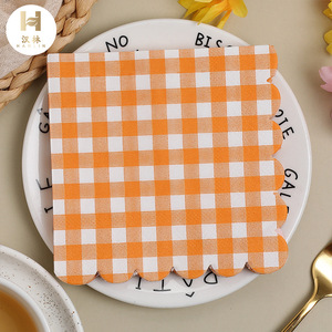 <b>Orange</b> Checkered <b>Paper</b> Napkins 25x25 Cm Disposable Birthday Party Decorations Three Layer - Product Image 1