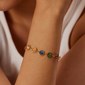 Bracelet pour femme en acier inoxydable plaqué or 18 carats, avec pierre œil-de-chat colorée, élégant et minimaliste, ne ternit pas, personnalisable - Product Image 3