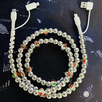 Câble de charge perlé 4-en-1 avec perles imprimées de dessins animés, multi-connecteurs USB Type C Lightning, cordon de chargeur de téléphone tendance
