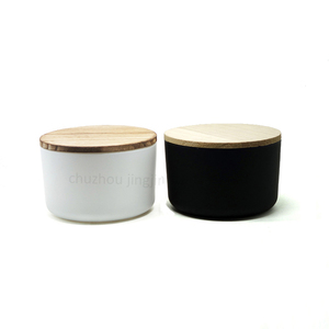 Grande bianco e nero supporto di candela di <span class=keywords><strong>vetro</strong></span> con coperchio <span class=keywords><strong>in</strong></span> legno tre stoppino candela vaso - Product Image 1