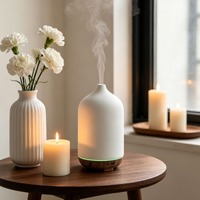 Diffuseur d'huiles essentielles en céramique, diffuseur d'arômes ultrasonique, humidificateur d'air, lumière LED 7 couleurs, décoration pour la maison