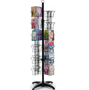 Custom Store Note Book Magazine Playing Greeting Gift Card Postcard Metal Wire Rotating Display Stand Rack