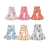 Vente en gros usine de vêtements personnalisés pour filles et enfants, pantalons patte d'éléphant taille haute pour bébés filles, en tissu confortable, avec imprimé tendance Westward