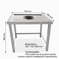 Plan de travail commercial OEM&ODM en acier inoxydable 201/304, finition polie argentée, avec trou pour poubelle, hauteur réglable, pour cuisine