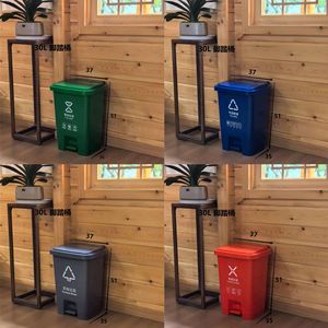 Rectangular Plastic Waste <b>Bin</b> <b>With</b> <b>Lid</b> Foot Pedal Indoor Use Residual Waste Classification 30L Gray - Product Image 2