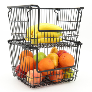 Basket 2022 New Trend Utility Rectangle Black Stackable Wire Large Metal Pantry Storage Basket