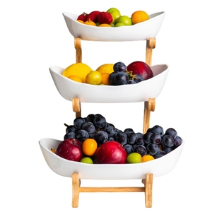 Cadre en bois de bambou en céramique fruits collations plat assiette de service alimentaire présentoir pour <span class=keywords><strong>salade</strong></span> légumes Fruits noix collations - Product Image 4