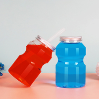 Bouteille en plastique PET jetable de 250 ml et 350 ml pour jus et yaourt, avec paille, vente en gros