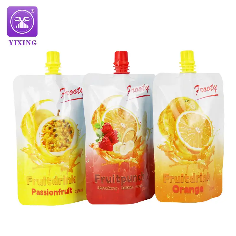 Yixing 250ml kustom cetak Logo berdiri kemasan jus cair buah minuman jus Pout Pouch