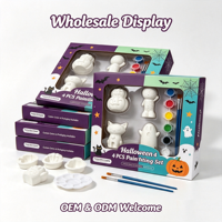 Kit de figurines en plâtre à peindre soi-même aux couleurs vives pour Halloween, 4 styles : fantôme, chat, citrouille, squelette – Ensemble d'activités artistiques éducatives DIY