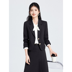 Women's Suit Set Gray Solid Color Slim Fit Blazer Skirt Professional Commuting Outfit - Product Image 2