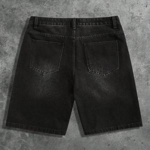 Pantalones Cortos de Running para Hombre Estilo Vintage Urbano con Gráfico de Cruz Personalizado y Estampado de Diamantes de Imitación, Pantalones Cortos de Mezclilla Desgastados con Lavado Ácido para Verano - Product Image 2