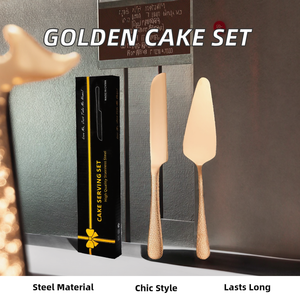Elegant 2pcs Reusable Wedding <b>Cake</b> <b>Cutter</b> Server Set Stainless Steel <b>Cake</b> Cutting Utensils with Golden Finish - Product Image 2