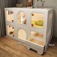 Villa pour animaux de compagnie tout-en-un personnalisable avec zone d'alimentation, toilettes, fenêtre de ventilation et rangement en dessous