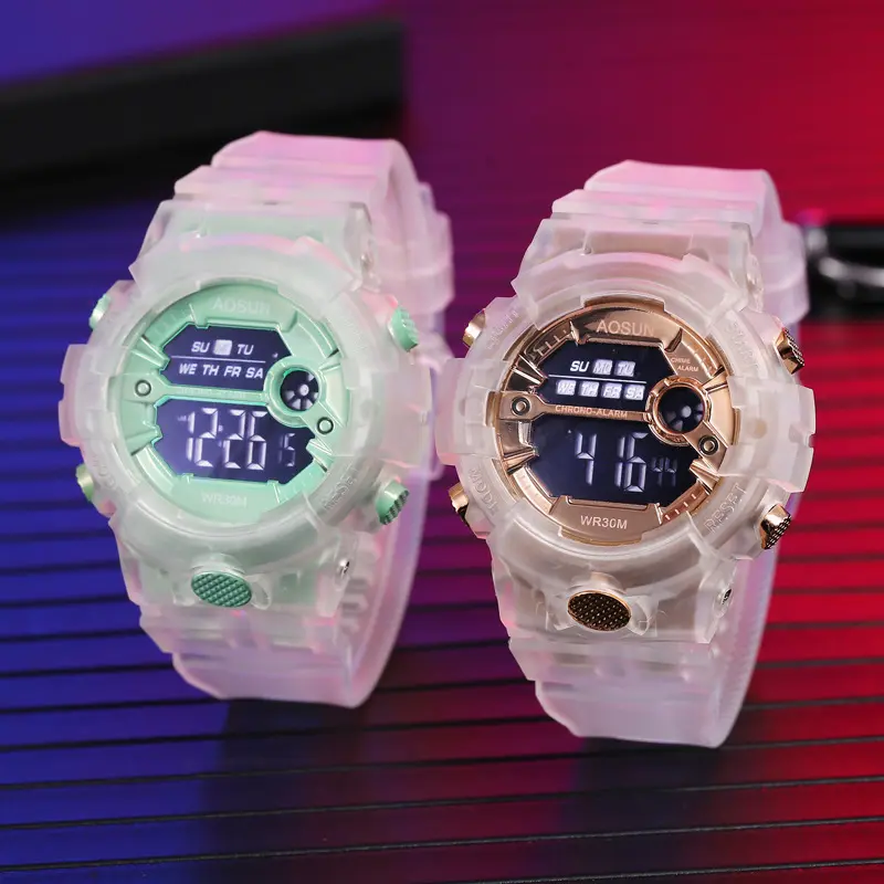 Montre numérique pour enfant, montre-bracelet de Sport pour enfants, horloge électronique, étanche, transparente en gelée, pour garçons et filles