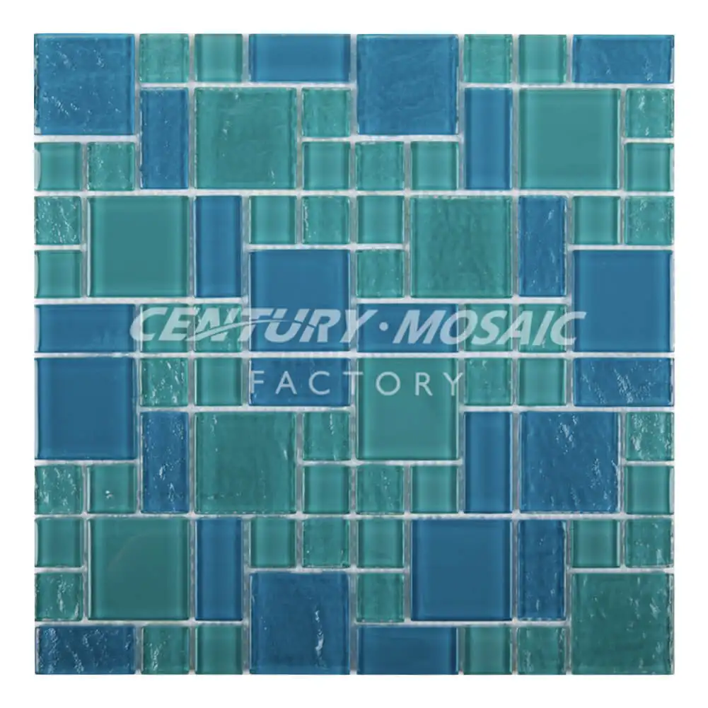Centurymosaic Atacado Blue Strip Cristal Piscina Fornecedor De Telha De Mosaico De Vidro