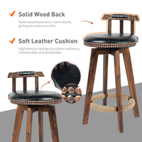 Tabourets de bar modernes en bois massif réglables avec assise en similicuir, repose-pieds en corde, dossier, résistants à l'eau, pivotants, pour la maison, le bar, l'extérieur, l'hôtel
