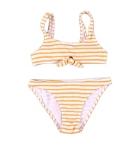 Traje de baño de dos piezas de moda para niños de diseño superior alto OEM traje de baño de playa de verano a rayas naranjas para niños