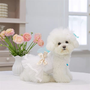 2025 Quatro Estações Branco Pet Doce Arco Vestido Gato Cão Puff Vestido De Noiva + Hairpin - Product Image 4