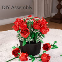 Collection Florale Artificielle Décoration Gothique 17 Roses Champagne/Rouges Bouquet de Fleurs Kit de Construction pour Adultes Cadeau