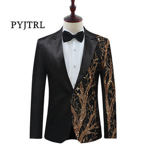 Mens altın Sequins Slim Fit siyah Blazer Hip Hop sahne şarkıcılar balo Glitter elbise Suit ceket erkekler parti dans şarkıcı kostüm kırmızı - Product Image 2
