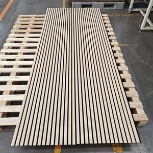 Eco-friendly 100%PET and slotted mdf wooden slat white wood slat wall acoustic panel wood wholesale