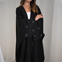 Abaya Maxi en Polyester pour Femme, Grande Taille, Style Modeste, Broderie Islamique, Manches Ouvertes Fendues, Nœud Papillon Perlé, Cardigan Robe