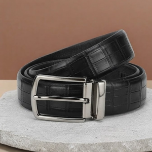 Ceinture en cuir à motif crocodile pour homme, boucle en métal argenté, élégante, formelle, décontractée, meilleur prix - Product Image 3