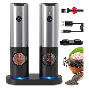 Hot Selling Ceramic Electric Pepper <b>Grinders</b> Automatic Rechargeable Salt and Pepper Mill Set with Rechargeable Base - Product Image 1