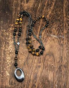 Erkek dini çapraz kolye kolye uzun kaplan gözü inci siyah kadırga taş moda kazak zinciri takı-hediye için - Product Image 4