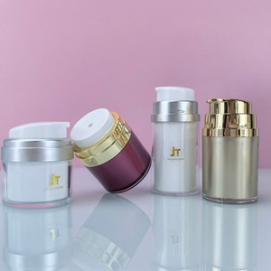 Pot cosmétique de luxe en acrylique avec pompe airless 15g 30g 50g 100g – Blanc et Argent – Pots à crème airless - Product Image 1