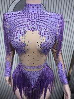 2026 Haut de gamme Body à franges et strass pour femme, justaucorps en cristal, tenue de performance pour boîte de nuit, bal de promo, soirée, danse et scène