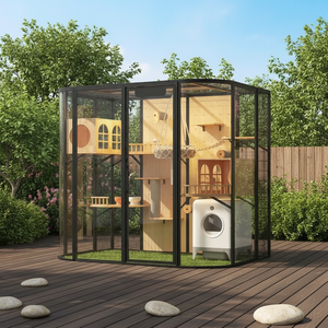 Hoteles para Gatos con Ventilación, Jaula de Madera Sólida Tipo Villa, Muebles de Lujo para Múltiples Gatos, Venta al Por Mayor - Product Image 1