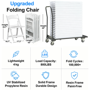 Chaise pliante en résine Wimbledon blanche, portable, pour événements, location de mobilier d'extérieur, idéale pour les fêtes, le jardin, la terrasse et les repas. - Product Image 3