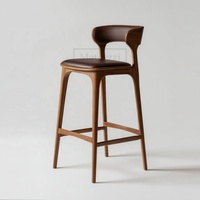 Chaise de bar de luxe moderne en bois massif avec base chromée, siège en cuir, dossier haut réglable, pour bar à domicile, hôtel, restaurant