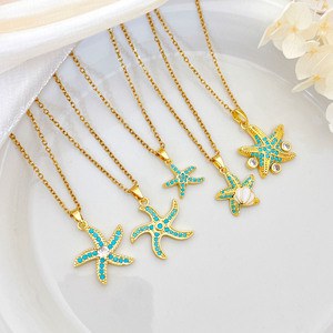 Hot Sale Ocean Style Starfish Scallop <b>Copper</b> 18K Gold Plated Necklace Minimalist Design Women Fashion Jewelry Accessories - Product Image 1