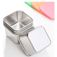 Boîte alimentaire carrée en acier inoxydable SUS 304 écologique, sans BPA, facile à nettoyer, pour salade et sauce, 200 ml, avec couvercle argenté, pour une fraîcheur optimale