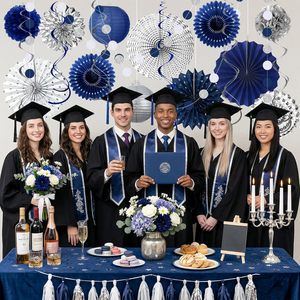Décorations de fête bleues et argentées, ensemble de lanternes en papier suspendues, éventails, pompons, guirlandes bleues, décorations d'<span class=keywords><strong>anniversaire</strong></span> pour hommes et garçons - Product Image 3