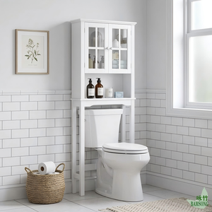 Mobiletto Contenitore da <span class=keywords><strong>Bagno</strong></span> Bianco da Posizionare Sopra il WC, Autoportante Anti-Ribaltamento con Ripiano Aperto per Uso Domestico e <span class=keywords><strong>Bagno</strong></span> Ospiti, Organizer Sopra il WC - Product Image 2
