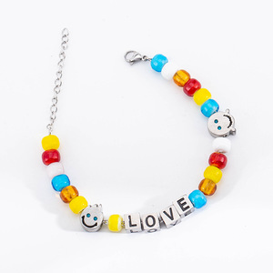 Pulsera de cuentas de moda, cristal colorido, cara sonriente, regalo unisex, joyería - Product Image 1