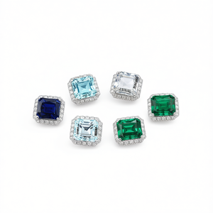 Anillos Pequeños Cuadrados con Piedras Preciosas E800, Acero Inoxidable con Engaste Pavé, Piedras Naturales, Unisex, Uso Diario Moderno - Product Image 1